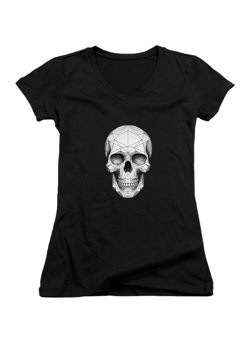 Black Geometric Skull Juniors V-Neck T-Shirt