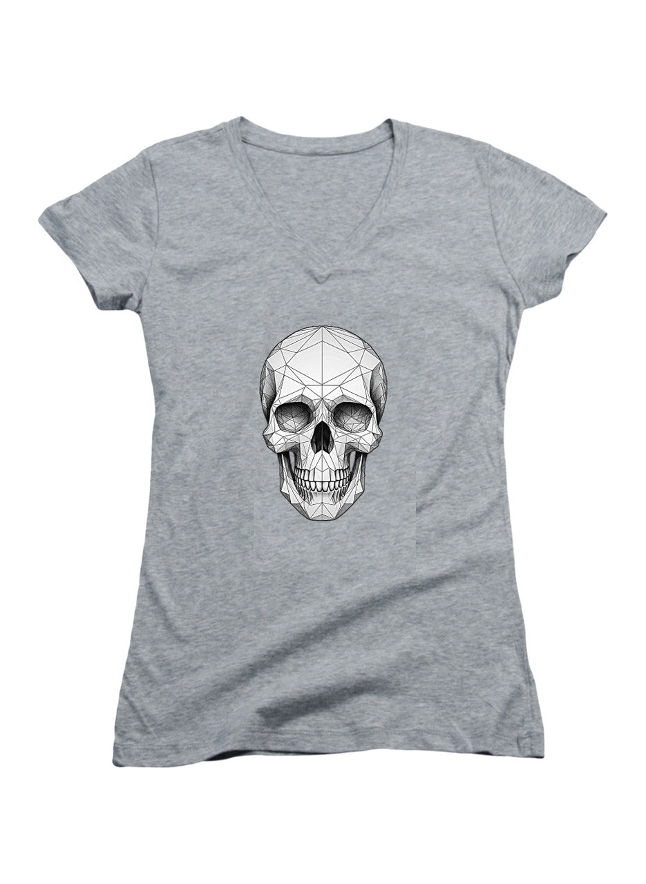 Gray Geometric Skull Juniors V-Neck T-Shirt