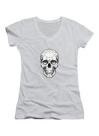 White Geometric Skull Juniors V-Neck T-Shirt
