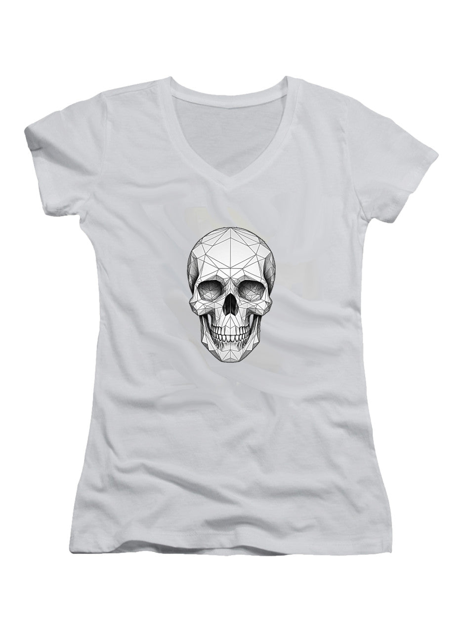 White Geometric Skull Juniors V-Neck T-Shirt