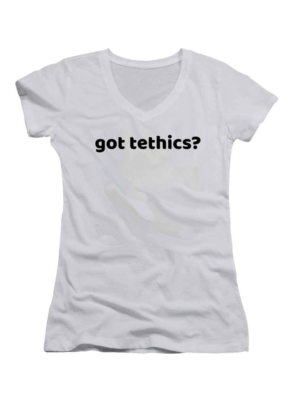 White Got Tethics Juniors V-Neck T-Shirt