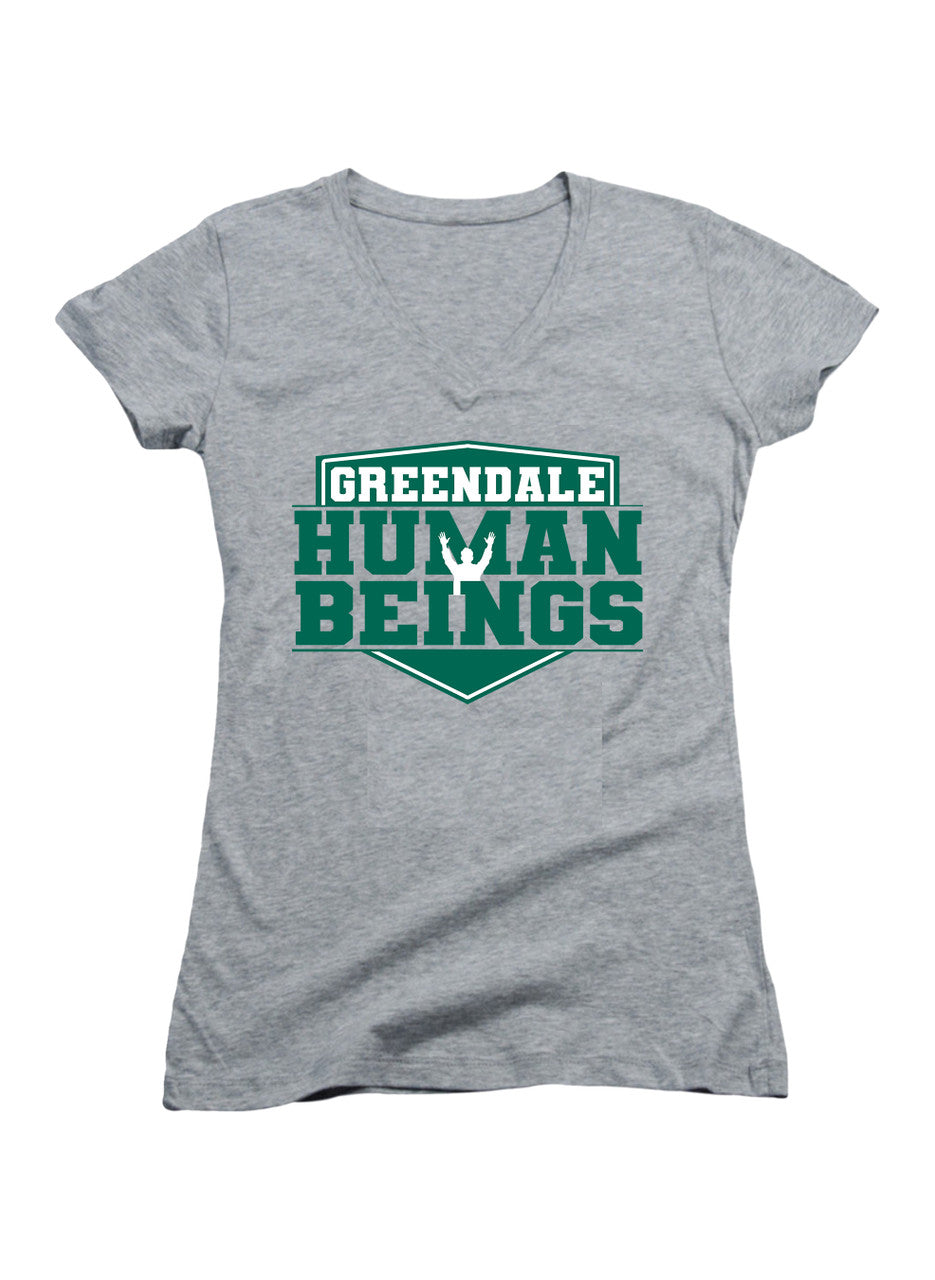 Gray Greendale Human Being Juniors V-Neck T-Shirt