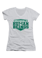 White Greendale Human Being Juniors V-Neck T-Shirt