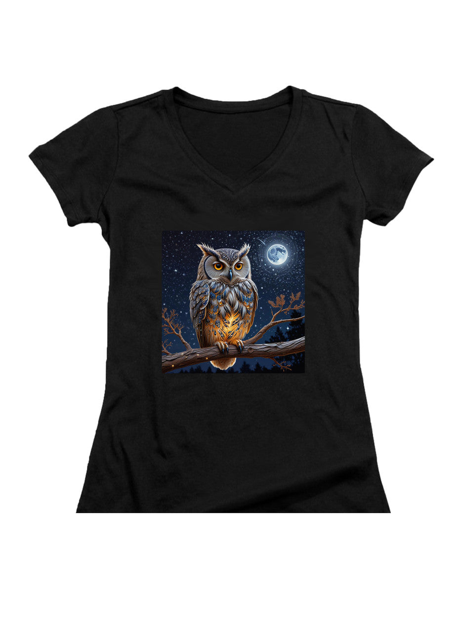 Black Griffin Owl Juniors V-Neck T-Shirt