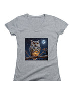 Gray Griffin Owl Juniors V-Neck T-Shirt