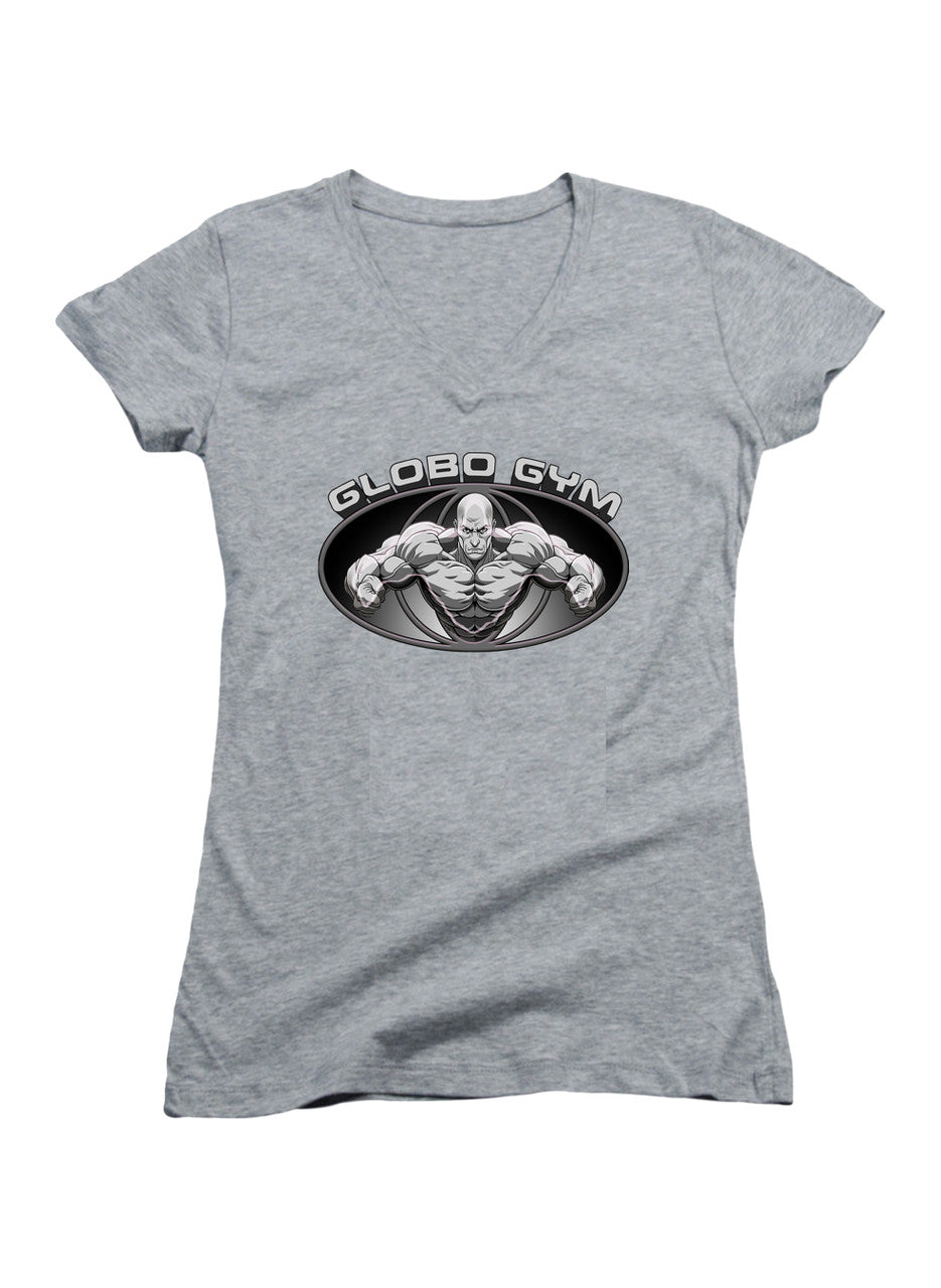 Gray Gym Logo Juniors V-Neck T-Shirt