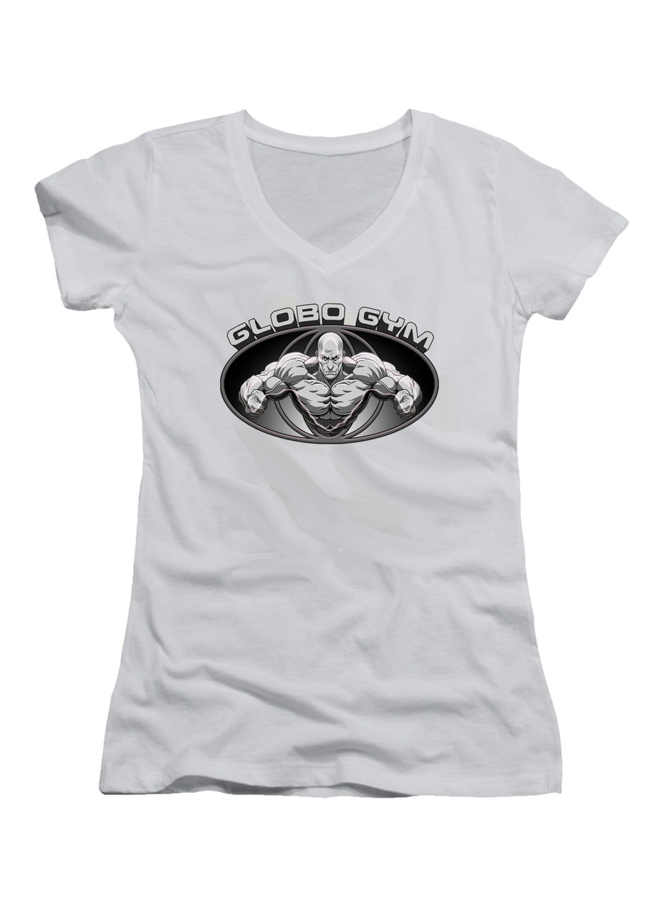 White Gym Logo Juniors V-Neck T-Shirt