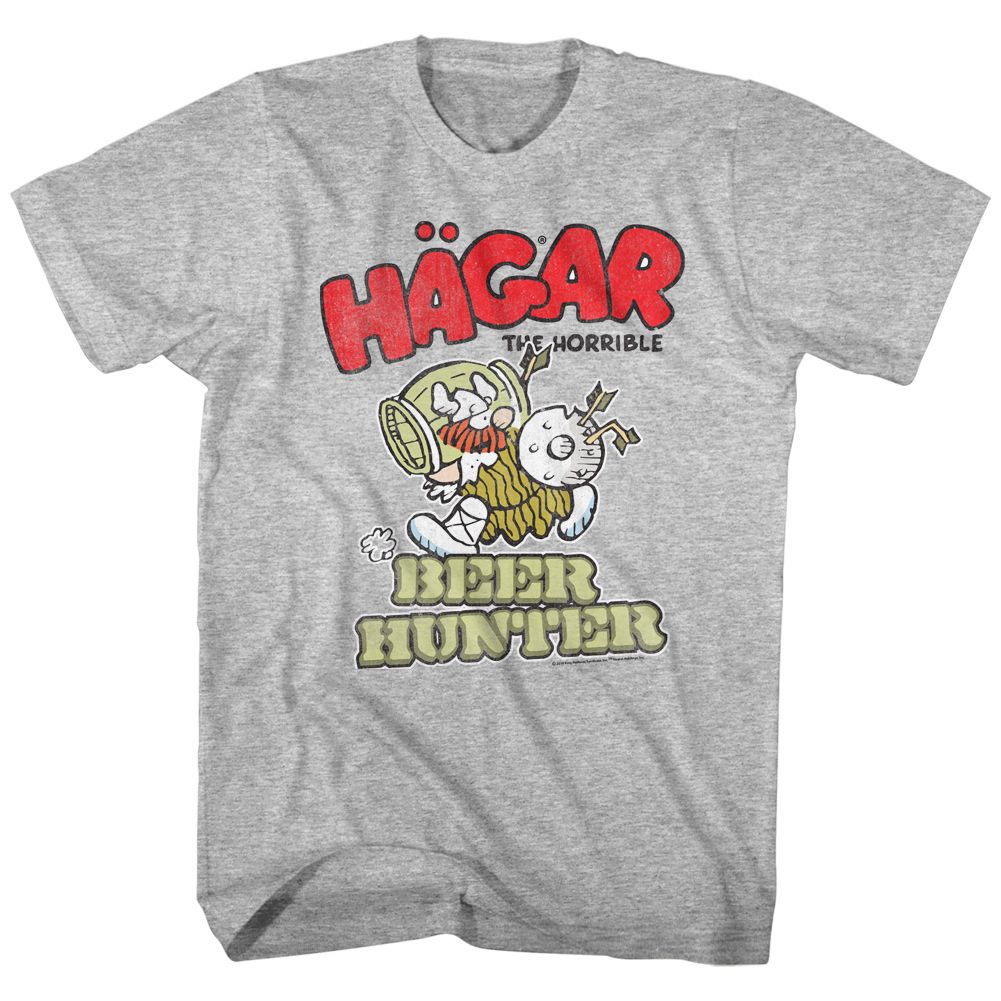 Gray heather Hagar the Horrible t-shirt featuring Hagar the Horrible Beer Hunter design