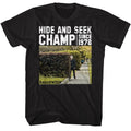 Black Halloween t-shirt featuring Halloween Hide and Seek in the Bushes design