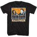 Black Halloween t-shirt featuring Halloween Laurie vs Michael design