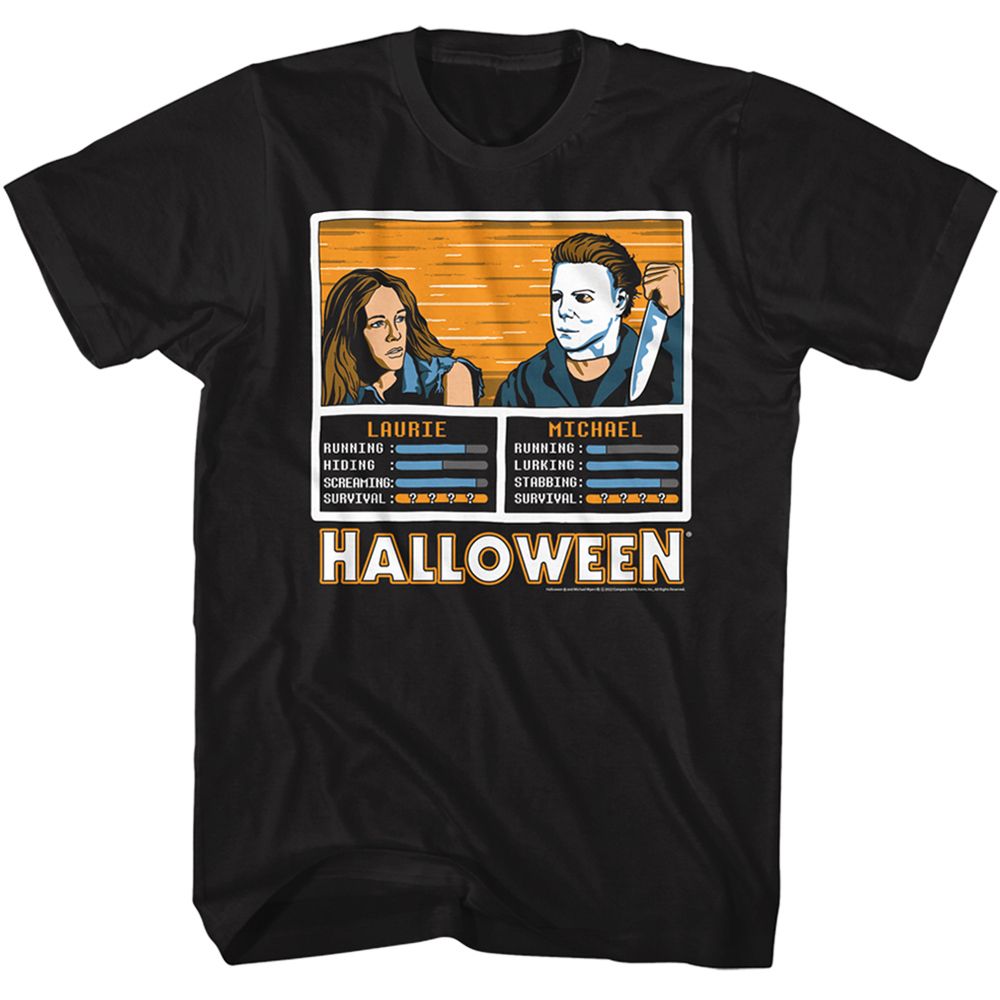 Black Halloween t-shirt featuring Halloween Laurie vs Michael design