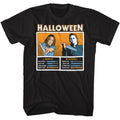 Black Halloween t-shirt featuring Halloween Laurie vs Michael Face Off design