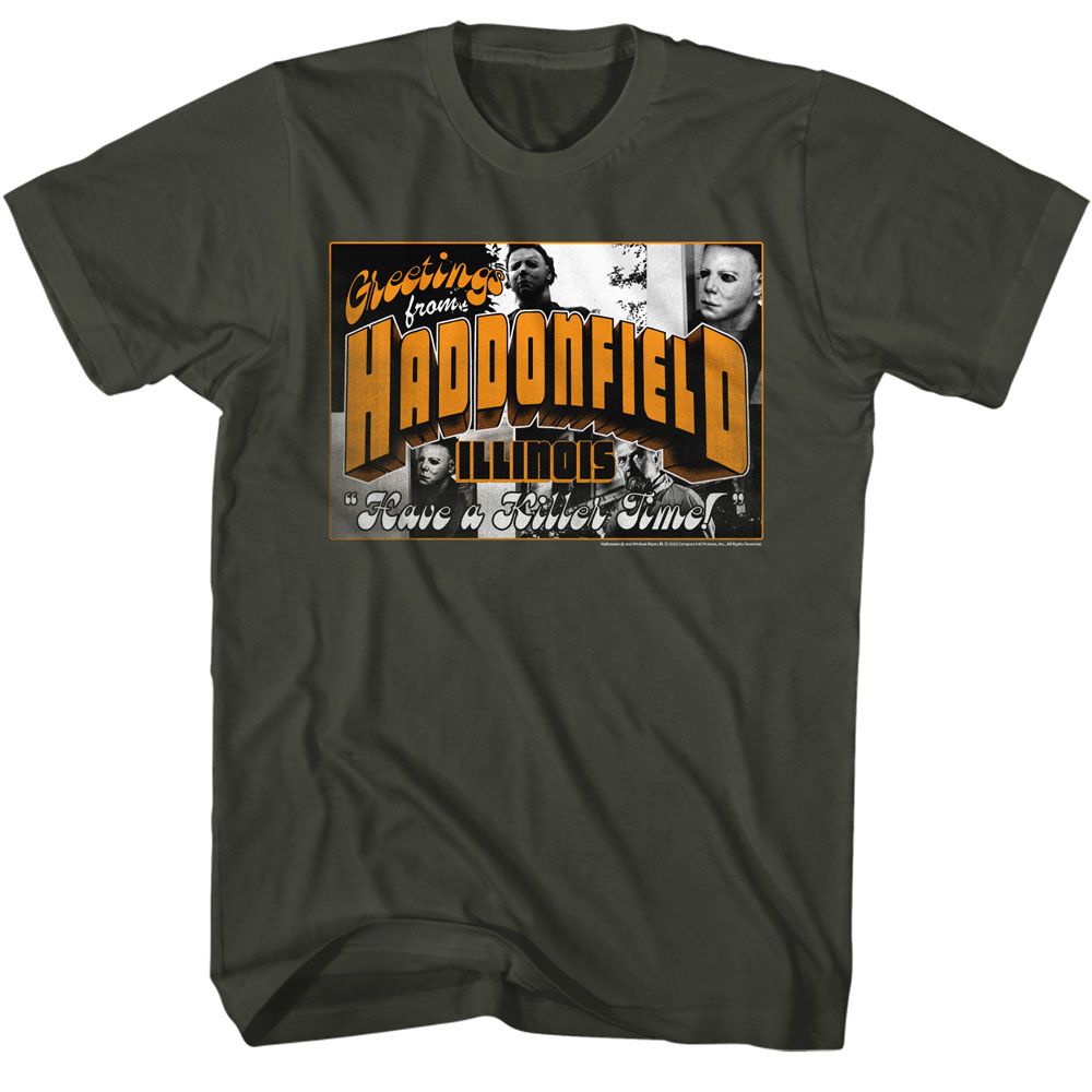 Smoke gray Halloween t-shirt featuring Halloween Have a Killer Time design