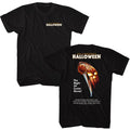 Black Halloween t-shirt featuring Halloween poster-style chest design (front and back)