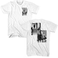 White Halloween t-shirt featuring Halloween Multihit collage design (front and back)