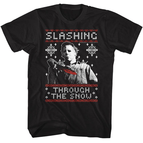 Black Halloween t-shirt featuring Halloween Slashing Through The Snow design