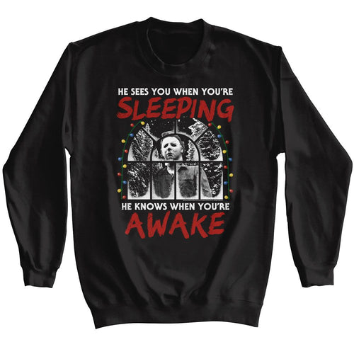 Black Halloween sweatshirt featuring Michael Myers Halloween Christmas crossover design