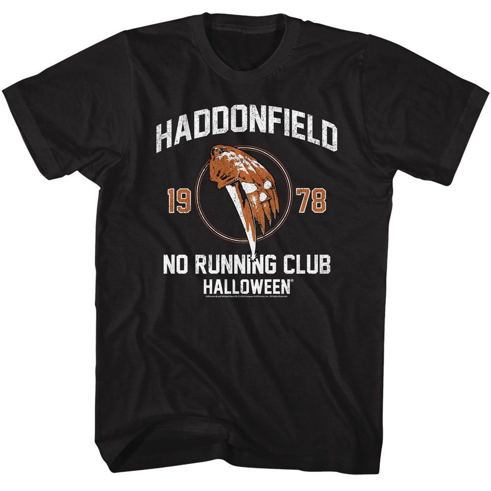 Black Halloween t-shirt featuring Halloween No Running Club design