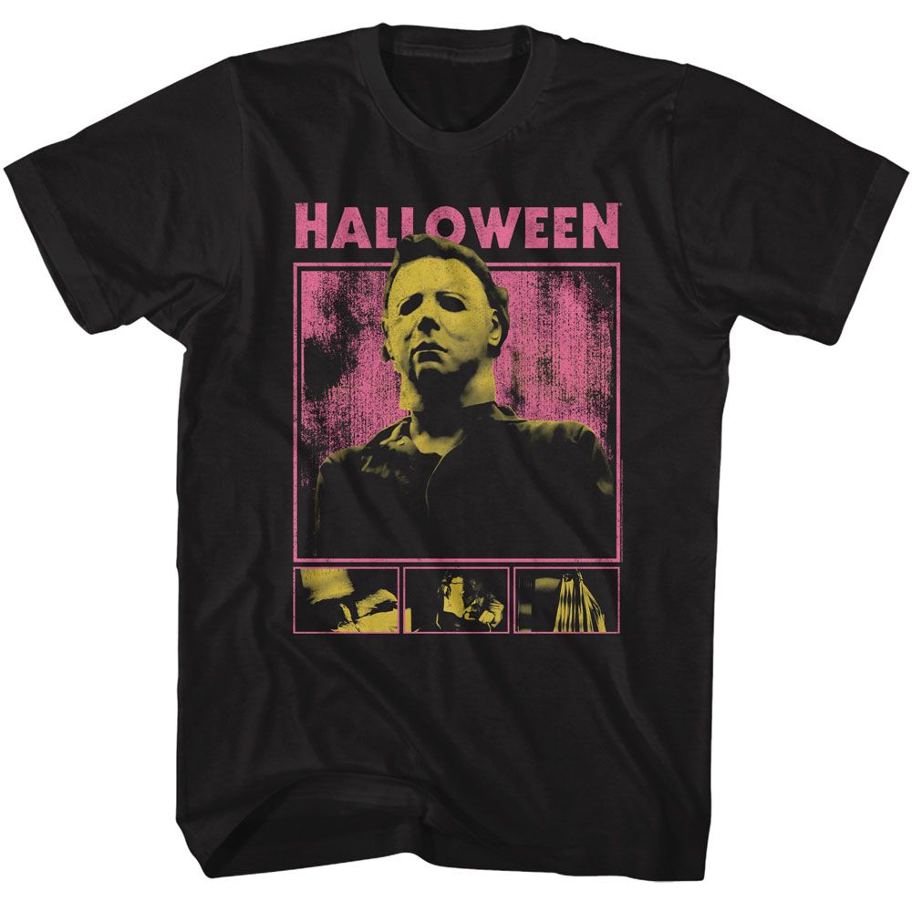 Black Halloween t-shirt featuring Halloween Movie Scenes With Quote design