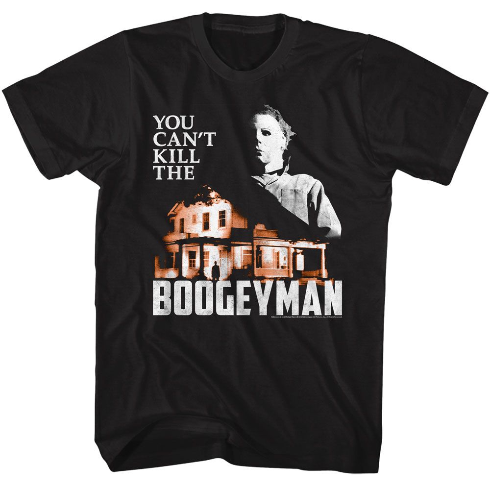 Black Halloween t-shirt featuring Halloween Boogeyman House design