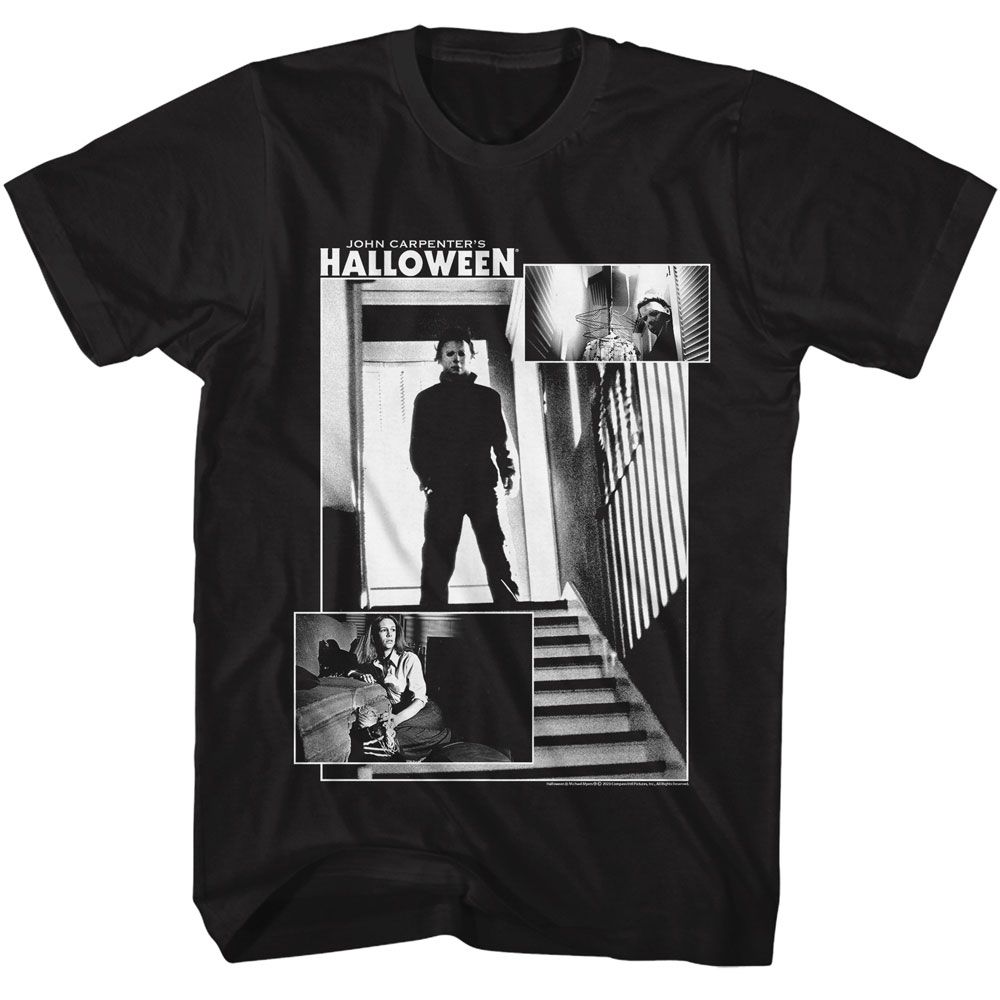 Black Halloween t-shirt featuring Halloween 3-Shot collage design