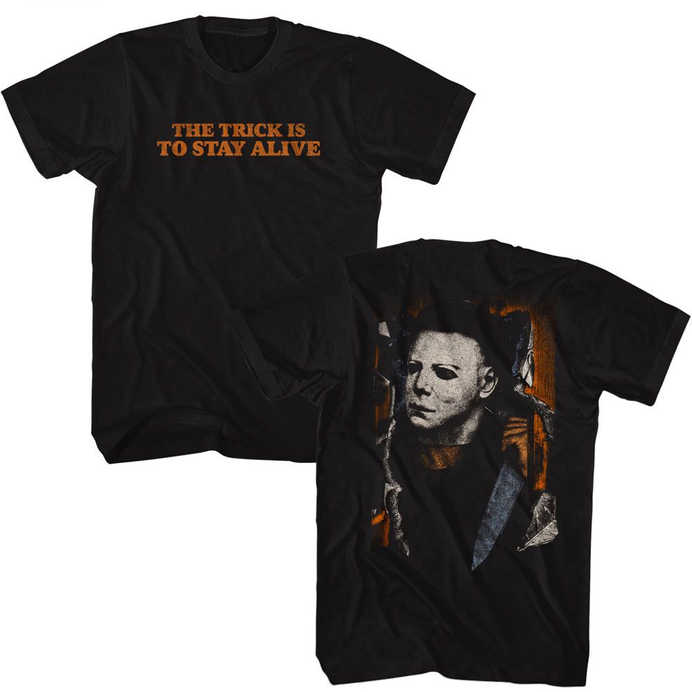 Black Halloween t-shirt featuring Halloween Michael Break Through design (front and back)