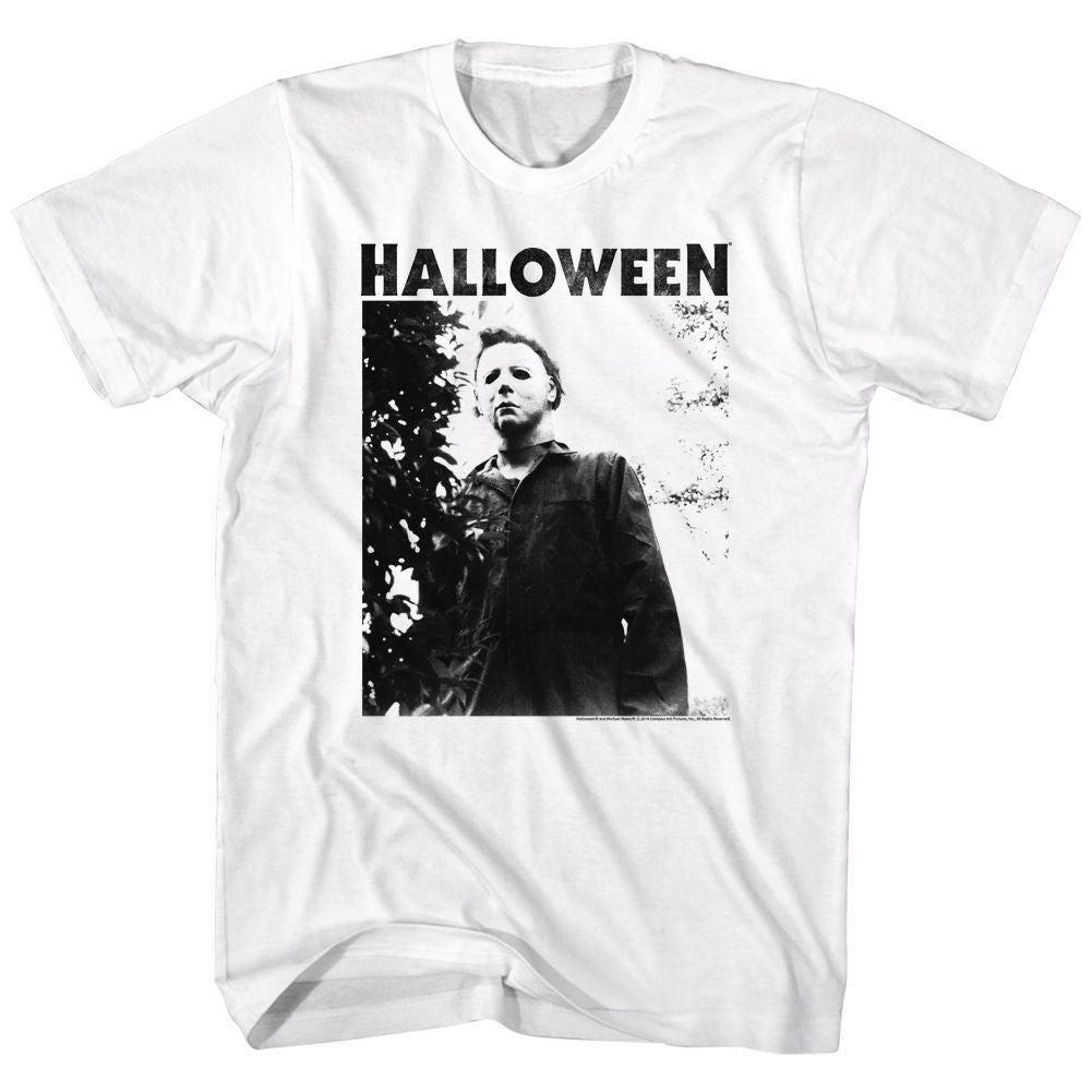 White Halloween t-shirt featuring Halloween Watching design with big title