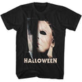 Black Halloween t-shirt featuring Halloween Half Mask And Knife design