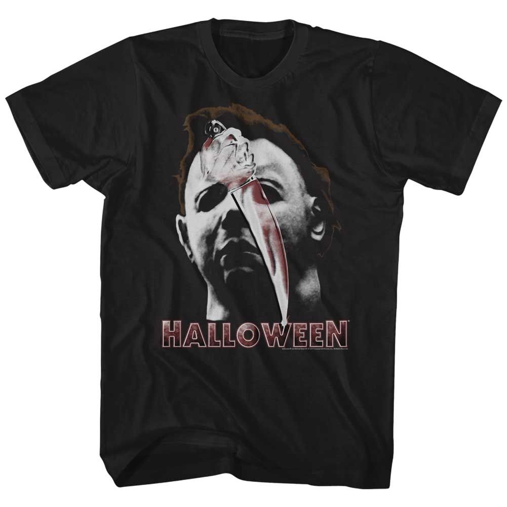 Black Halloween t-shirt featuring Halloween Mask And Knife design