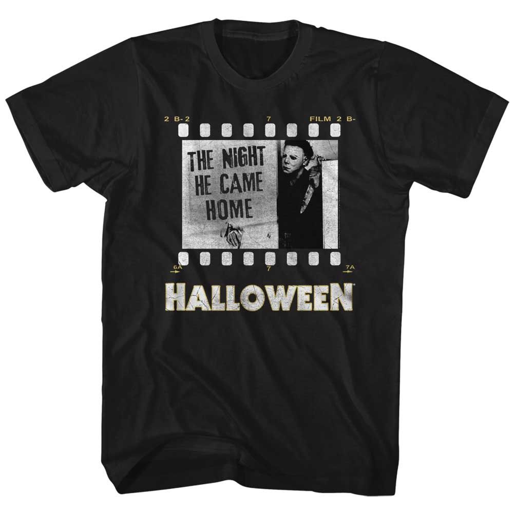 Black Halloween t-shirt featuring Halloween Film Strip design
