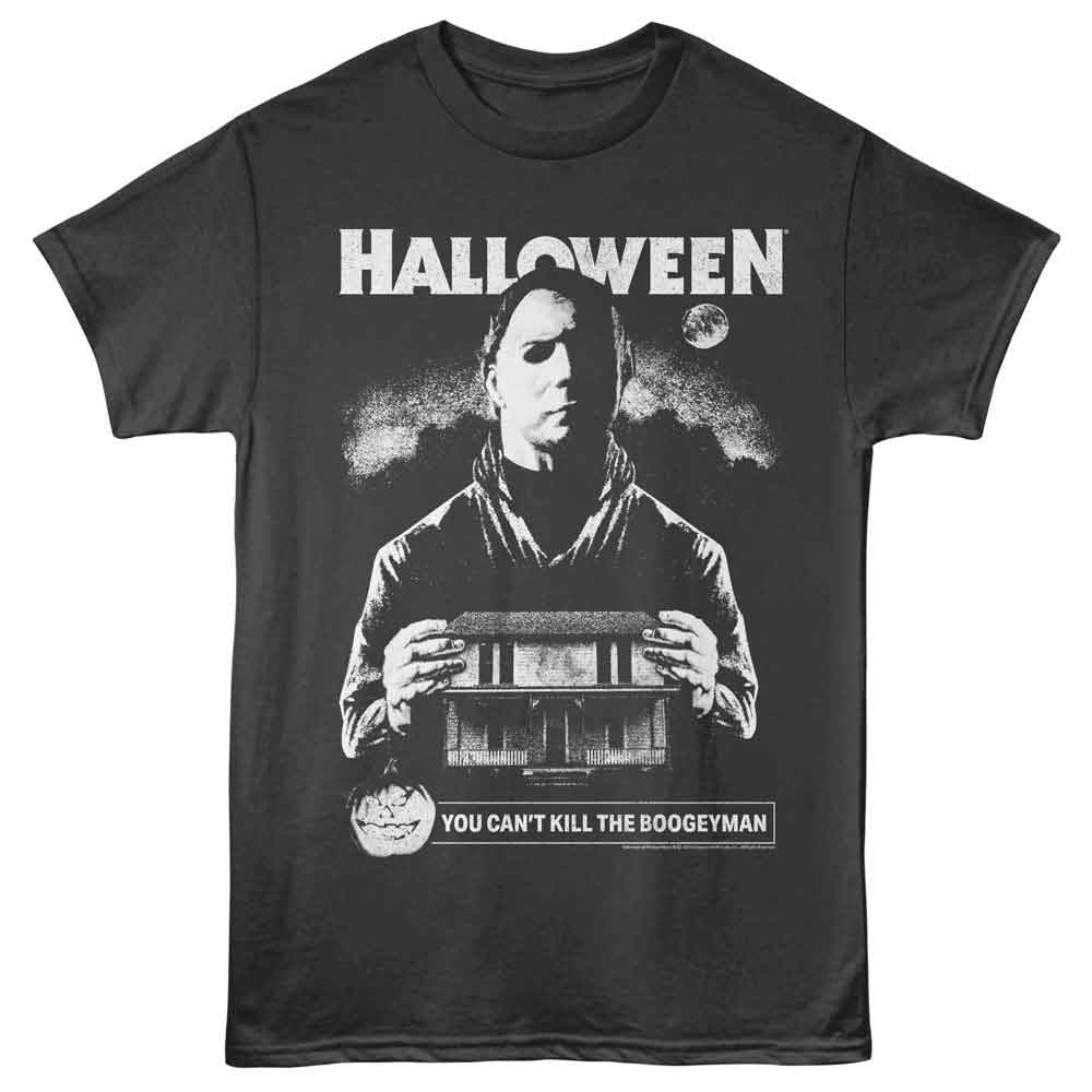 Smoke gray Halloween t-shirt featuring Halloween Myers In Front Of House design