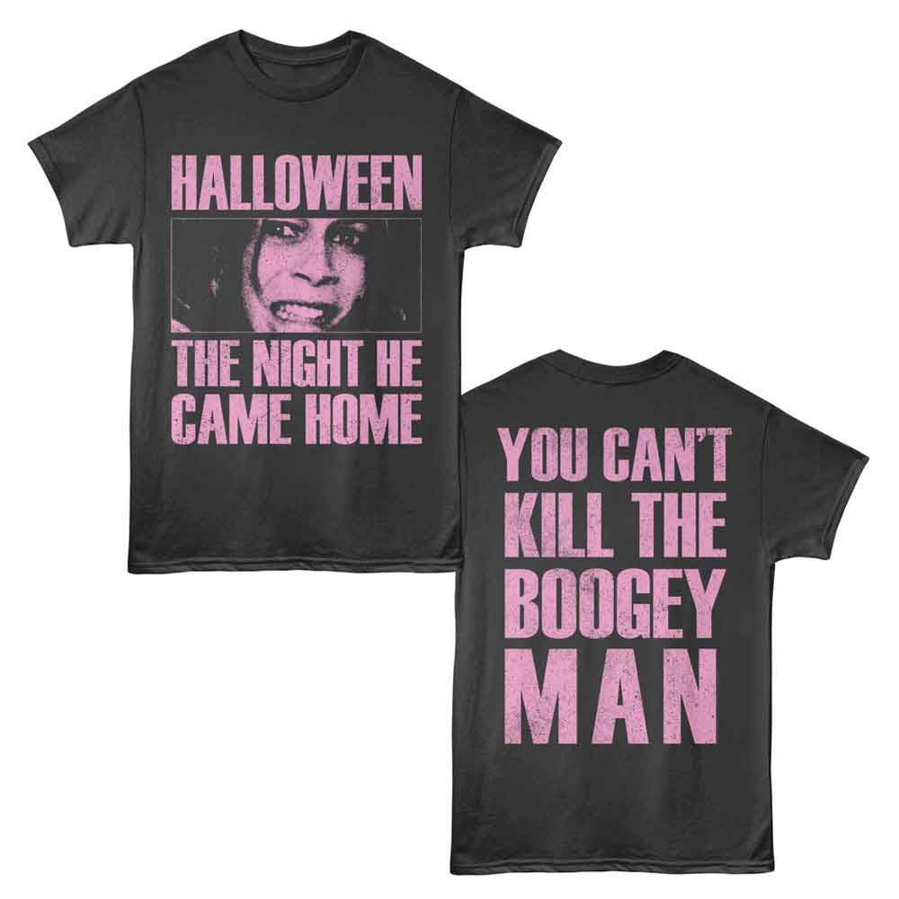 Smoke gray Halloween t-shirt featuring Halloween Laurie Scared Face design (front and back)