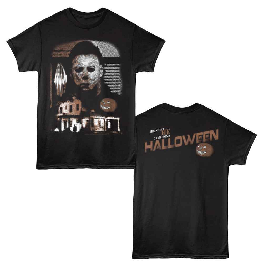 Black Halloween t-shirt featuring Halloween HT design (front and back)
