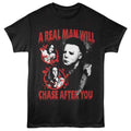 Black Halloween t-shirt featuring Halloween A Real Man design