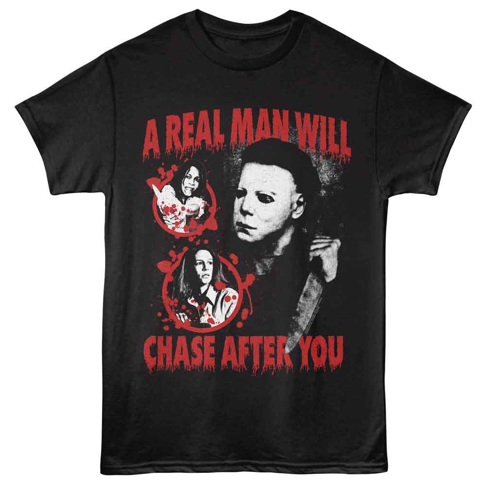 Black Halloween t-shirt featuring Halloween A Real Man design