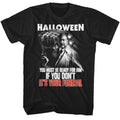 Black Halloween t-shirt featuring Halloween Your Funeral design