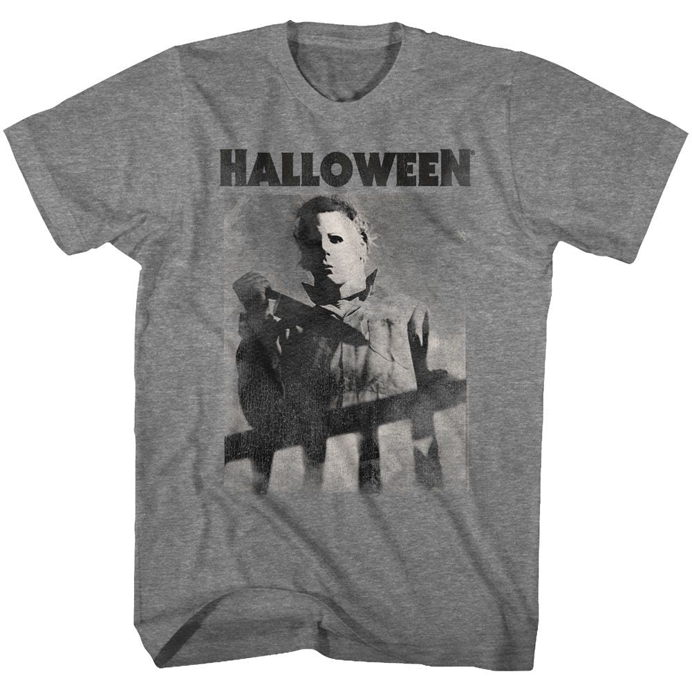 Graphite heather Halloween t-shirt featuring Halloween Mike Fade design