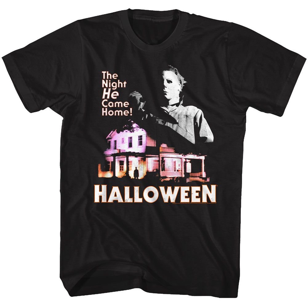 Black Halloween t-shirt featuring Halloween Mikenhaus design — Bauhaus-style Michael Myers