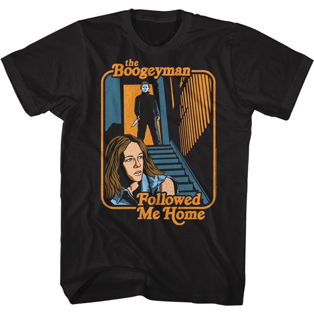 Black Halloween t-shirt featuring Halloween Boogeyman Followed design