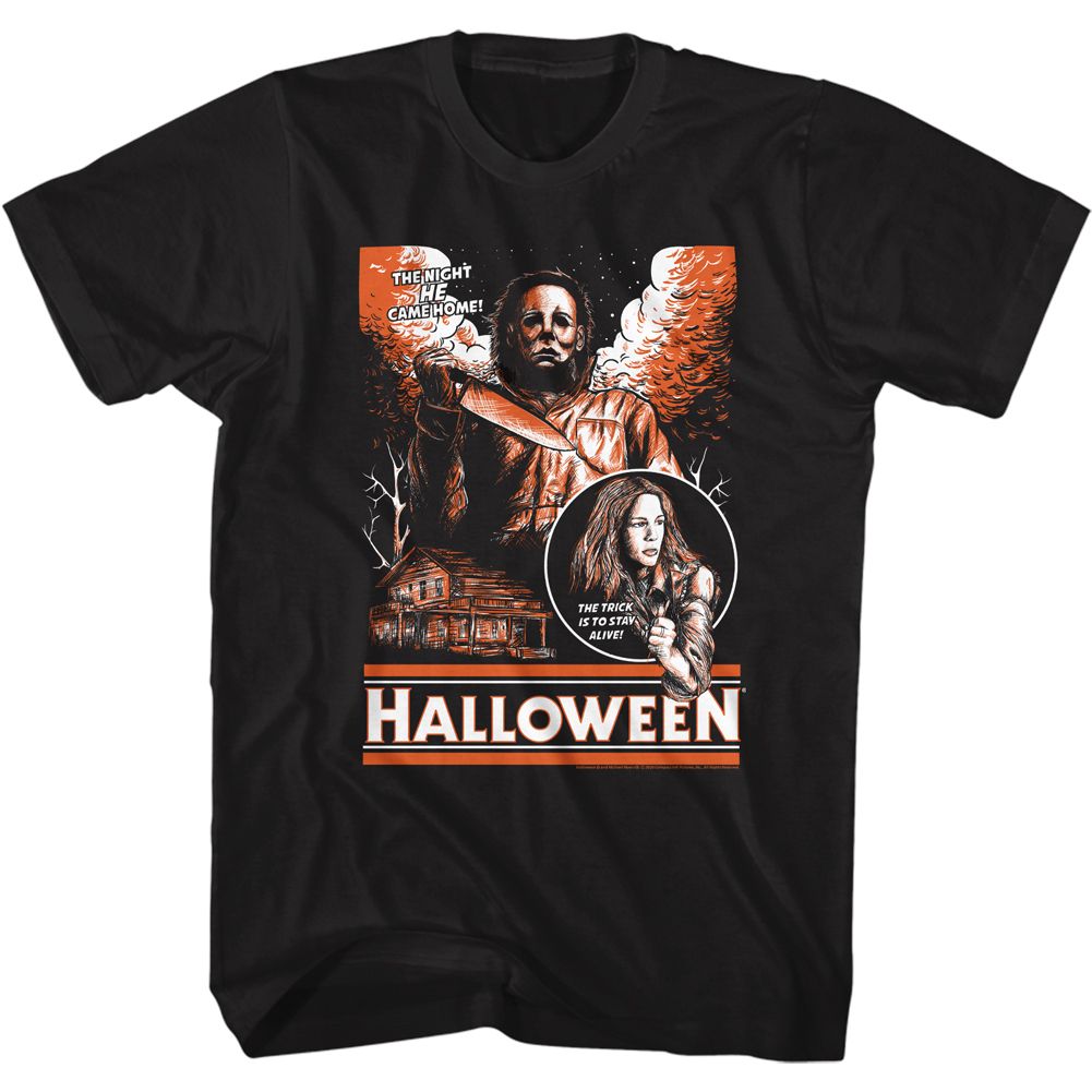 Black Halloween t-shirt featuring Halloween Sketchy And Orange design
