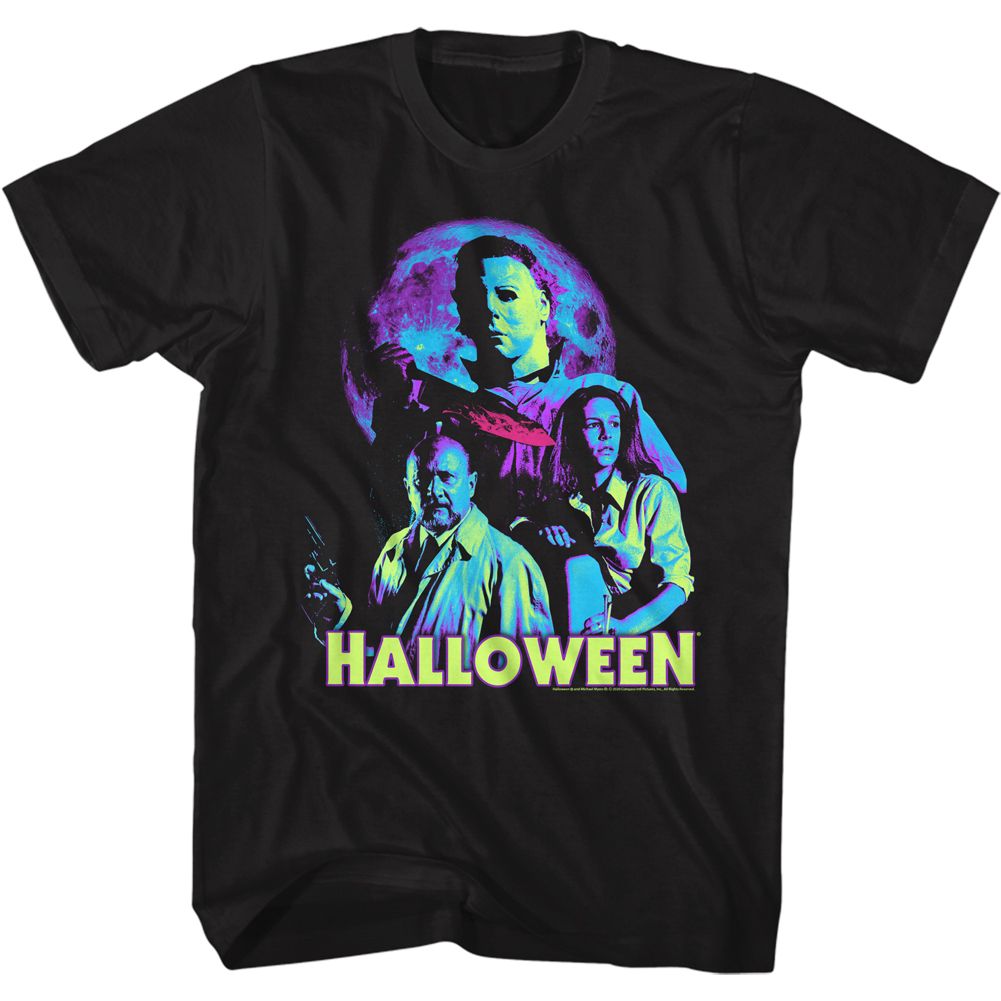 Black Halloween t-shirt featuring Halloween Neon Moon design
