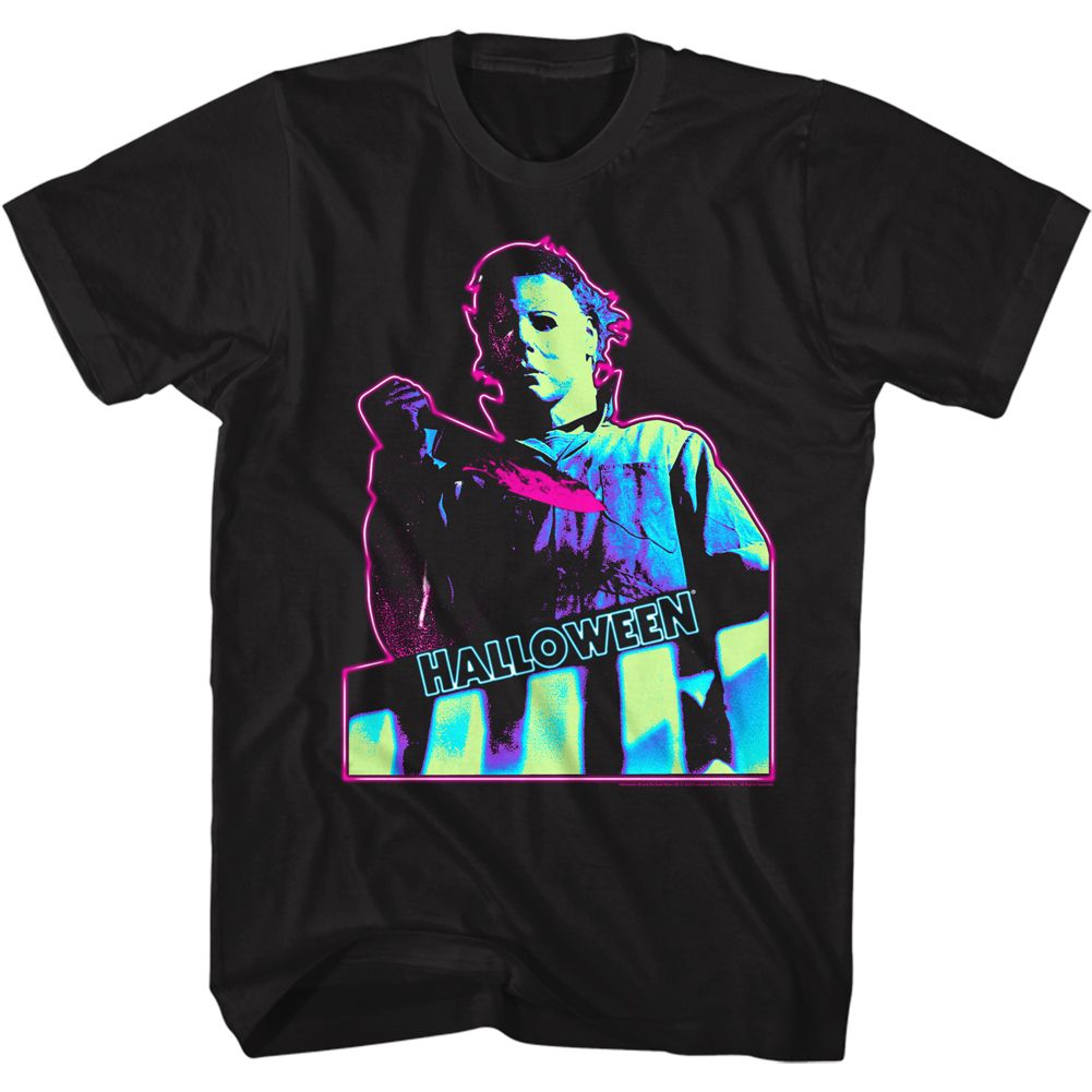Black Halloween t-shirt featuring Halloween Neon Knife design