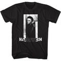 Black Halloween t-shirt featuring Halloween Michael And Logo Black And White design