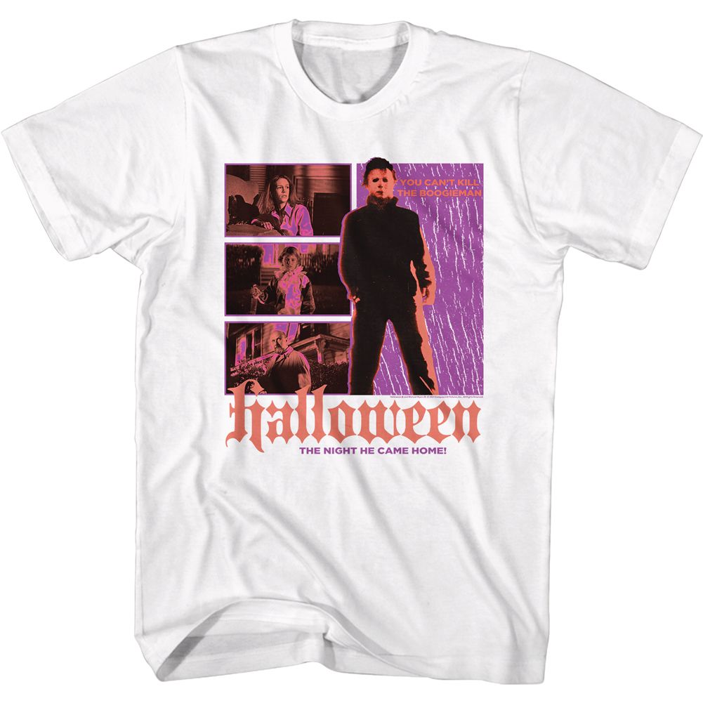 White Halloween t-shirt featuring Halloween Classic Myers design