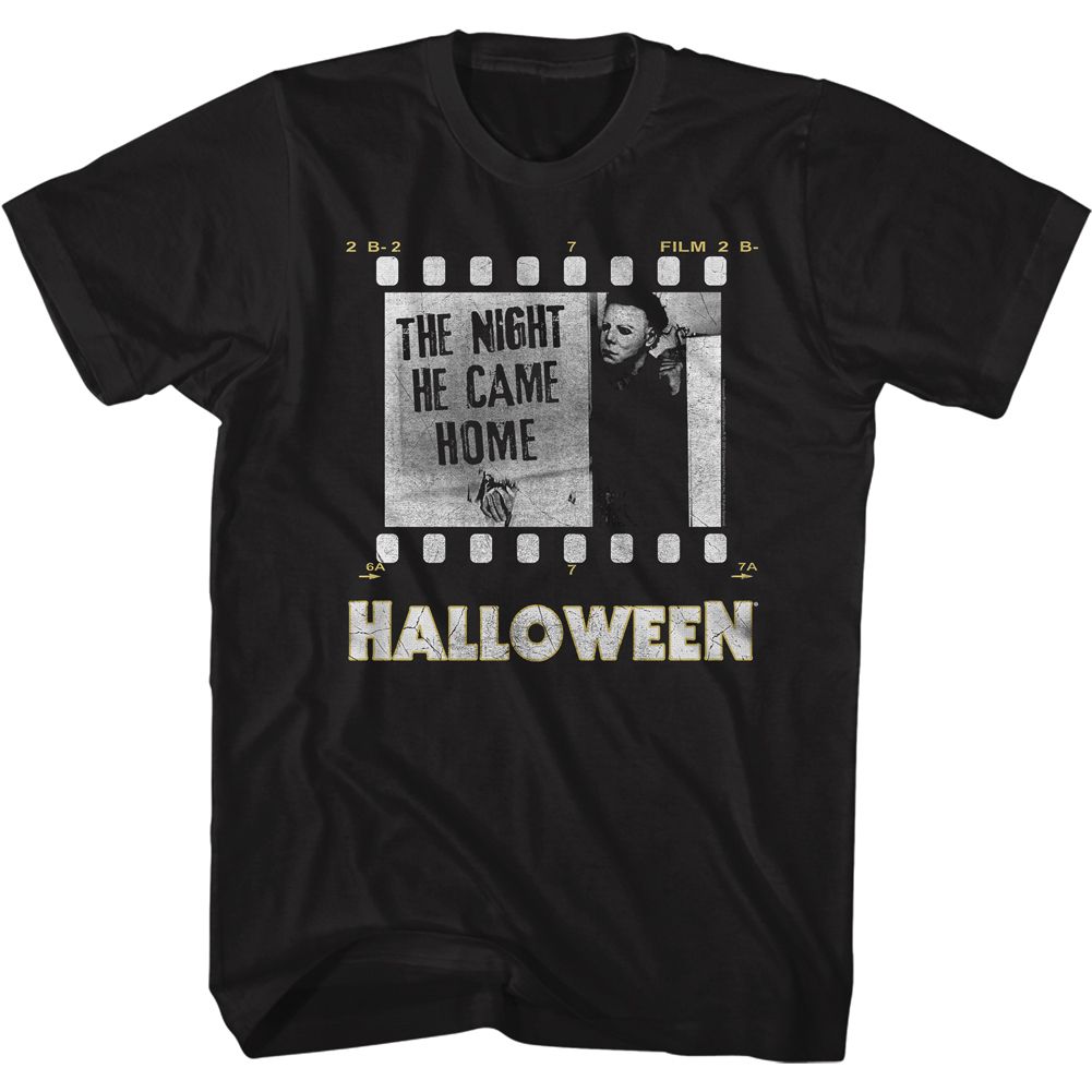 Black Halloween t-shirt featuring Halloween Film Strip No Knife design