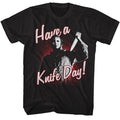 Black Halloween t-shirt featuring Halloween Have A Knife Day design