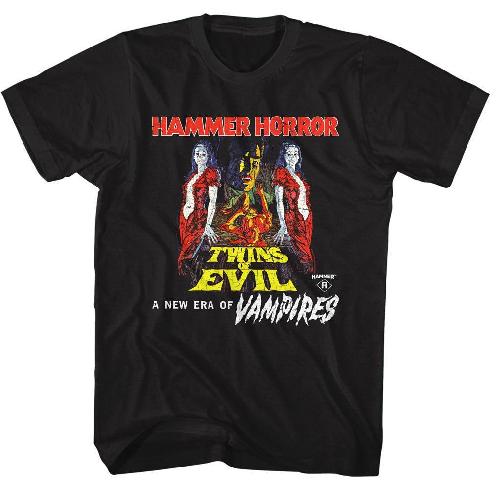 Black Hammer Horror t-shirt featuring Hammer Horror Twins of Evil 1971 poster design