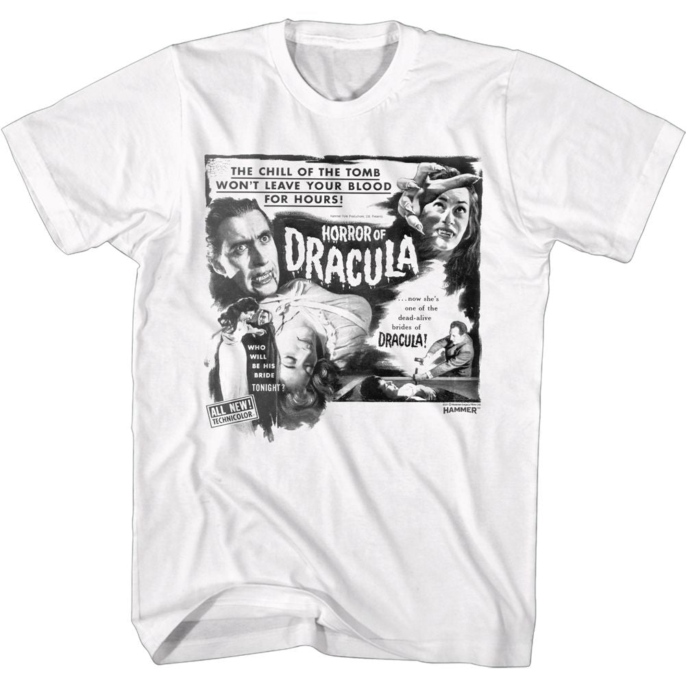 White Hammer Horror t-shirt featuring Hammer Horror Horror of Dracula black and white design