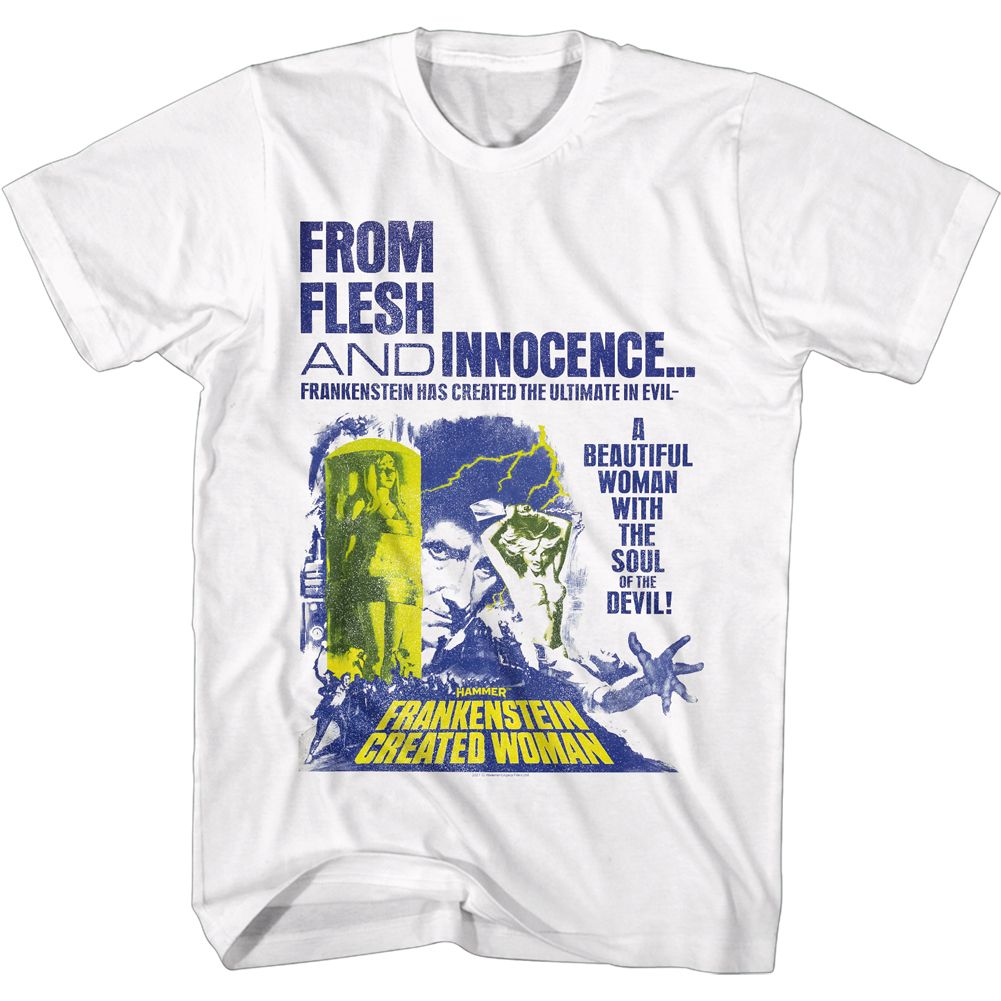 White Hammer Horror t-shirt featuring Hammer Horror Flesh And Innocence design