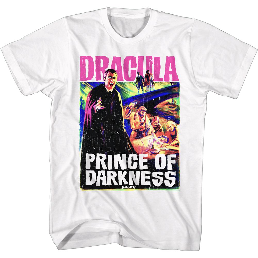 White Hammer Horror t-shirt featuring Hammer Horror Bright Prince of Darkness poster design